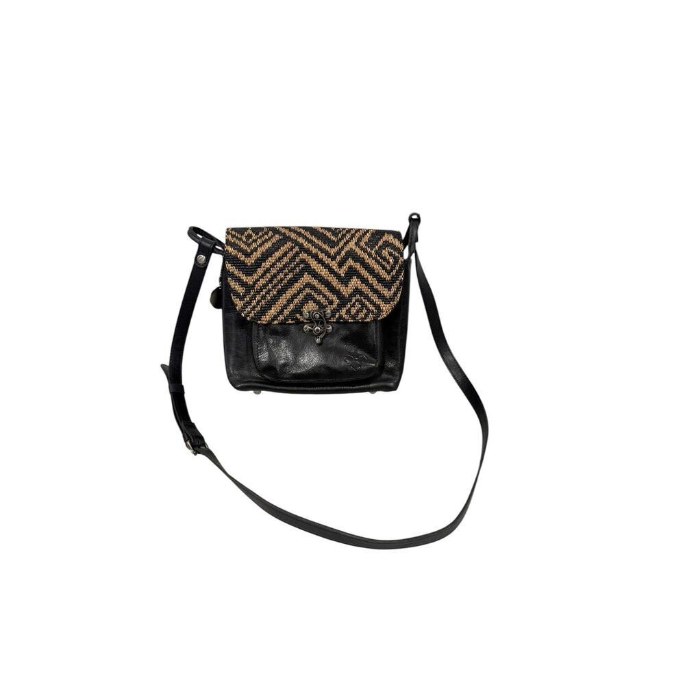 Patricia Nash Leandra Flap Black Leather Woven 10th Anniversary Crossbody Purse